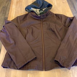 NWT Faux Leather Brown & Gray Jacket XL Hoodie New With Tags